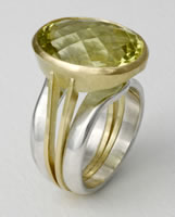  'Pevsner Ring' with lemon Citrine stone in silver and 18K yellow gold